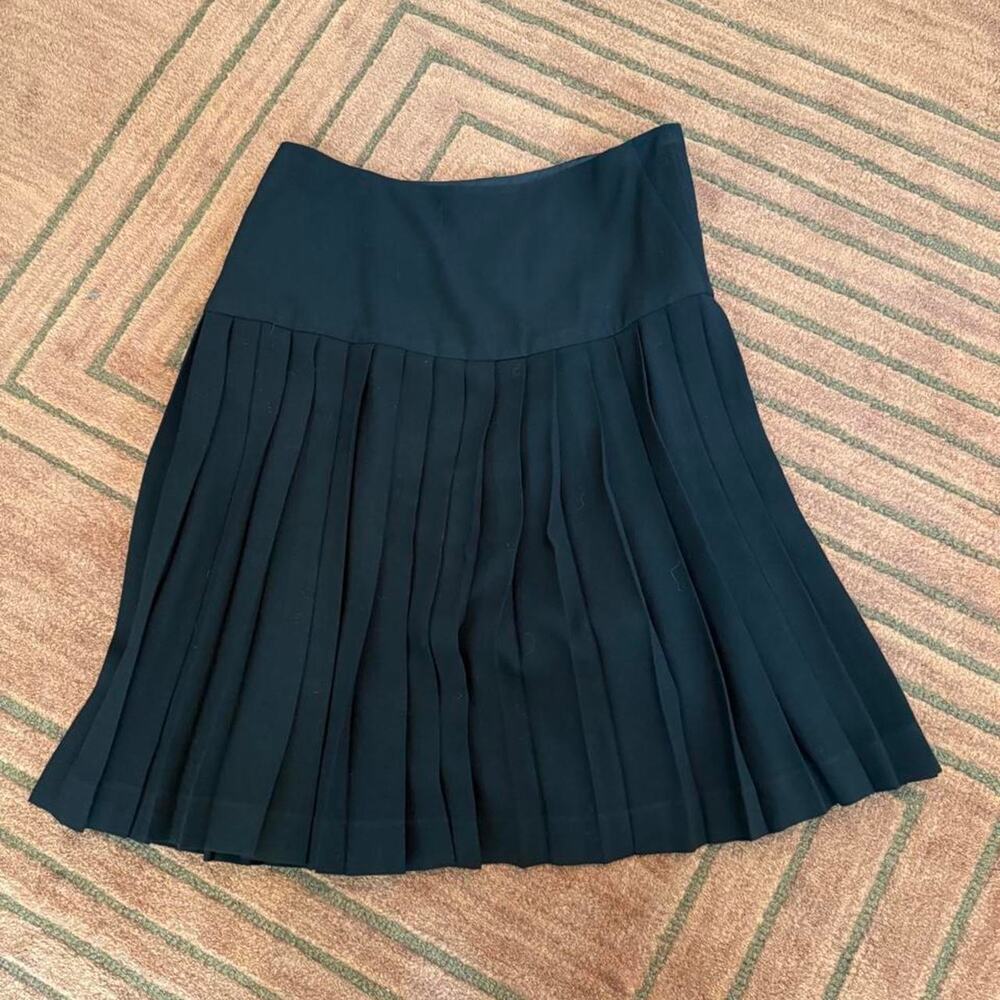 Designer Denise Hajjar Black Pleated Skirt With Side Buttons - Fits Like M View 4
